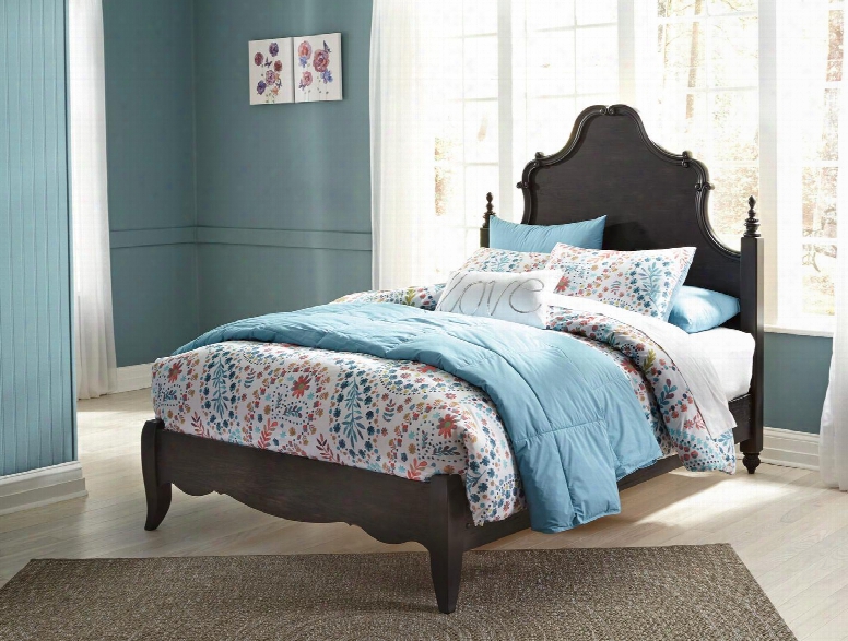 Corilyn Collection B207-87-84 Full Size Poster Bed With Scrolled Details Curvy Headboard Crown Decorative Posts And Replicated Worn Through Paint Finish In