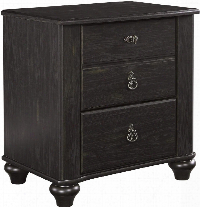 Corilyn Collection B207-92 24" Nightstand With 2 Drawers Decorative Antique Pulls Beveled Drawer Fronts Side Roller Glides And Short Bun Feet In Dark