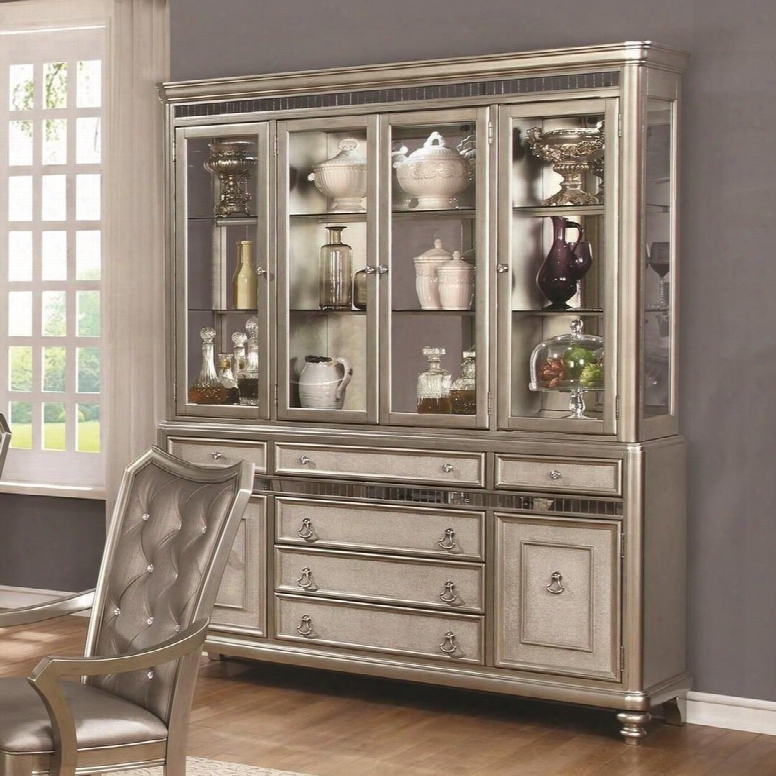 Danette Collection 107314 70" China Cabinet With 4 Glass Doors 6 Drawers 2 Wood Doors Metal Hardware Glass Shelves Turned Feet And Touch Led Lighting In