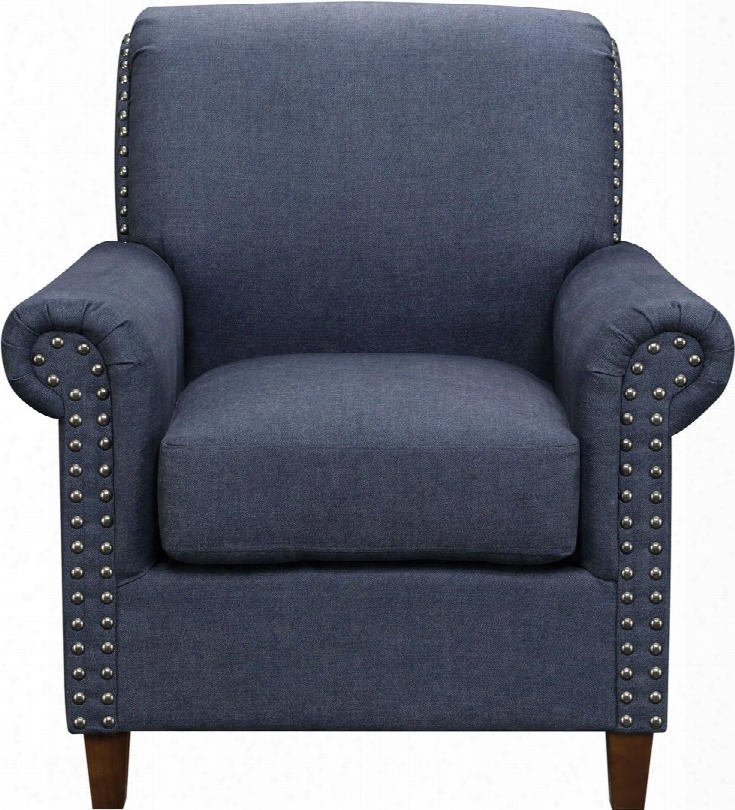 Ds-d030004-343 Traditional Roll Arm Accent Chair With Tapered Solid Wood Legs Nail Head Application And Rolled Arm In Denim