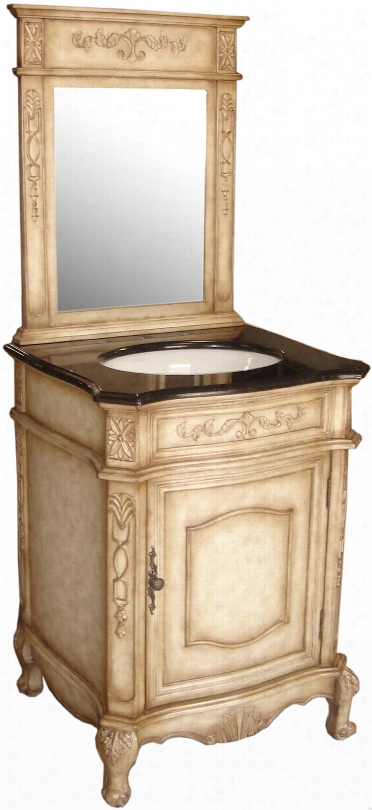 Empire Industries Verona Collection Ve24awm 24 Inch Traditional Vanity With Mirror, Cabinet Door, Removable Shelf, White Bowl And Countertop Intalled: Antique White With Absolute Black Granite Top