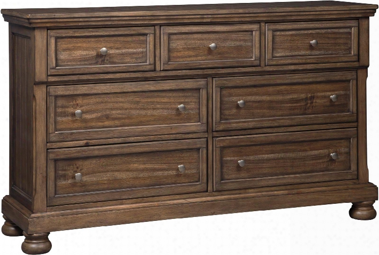 Flynnter Collection B719-31 65" Dresser With 7 Drawers 1 Hidden Pull-out Tray Brass-tone Knobs Molding Details English Dovetailed Drawer Boxes And Short