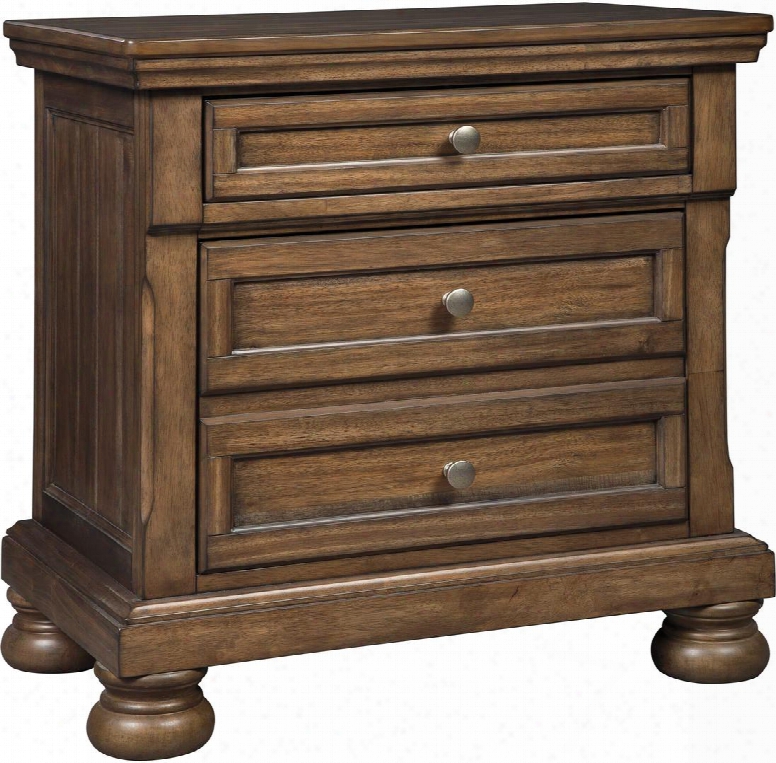 Flynnter Collection B719-92 29" Nightstand With 2 Drawers 1 Hidden Pull-out Tray Brass-tone Knobs Molding Details English Dovetailed Drawer Boxes And Short