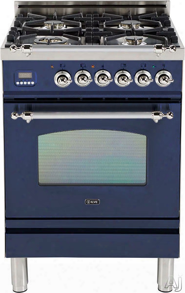 Ilve Nostalgie Collection Upn60dvggblx 24 Inch Freestanding Gas Range With 4 Semi-sealed Burners, European Convection, Heat-insulated Door, Multi-gas Burners, Flame Failure Safety Device, Warming Drawer And Chrome Trim: Midnight Blue