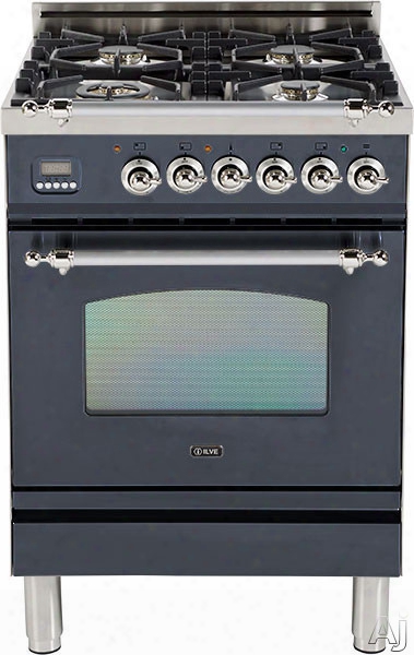 Ilve Nostalgie Collection Upn60dvggmx 24 Inch Freestanding Gas Range With 4 Semi-sealed Burners, European Convection, Heat-insulated Door, Multi-gas Burners, Flame Failure Safety Device, Warming Drawer And Chrome Trim: Matte Graphite