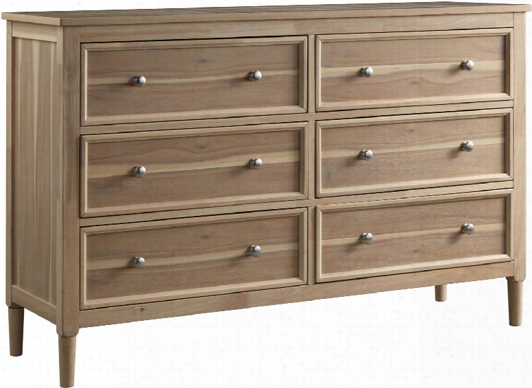 Klasholm Collection B512-21 56" Dresser With 6 Drawers Framed Drawer Fronts Dovetailed Drawer Boxes Round Metal Pull Knobs And Tapered Legs In Light