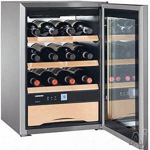 Liebherr Ws1200 17 Inch Freestanding Wine Cabinet With 12 Bottle Capacity, 3 Wooden Grid Shelves, Led Ceiling Lights And Touch Control System With Digital Temperature Display