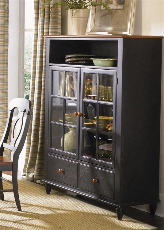 Low Country Collection 80-ch4460 44" Curio Cabinet With Touchlighting Glass Doors And Adjustable Shelvew In Anchor Black Finish With Suntan