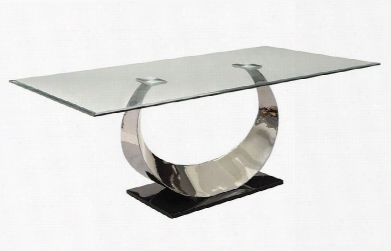 Manessier Collection 107051 78" Dining Table With Ttempered Glass Top Beveled Edges Horn Shaped And Stainless Steel Base In Chrome