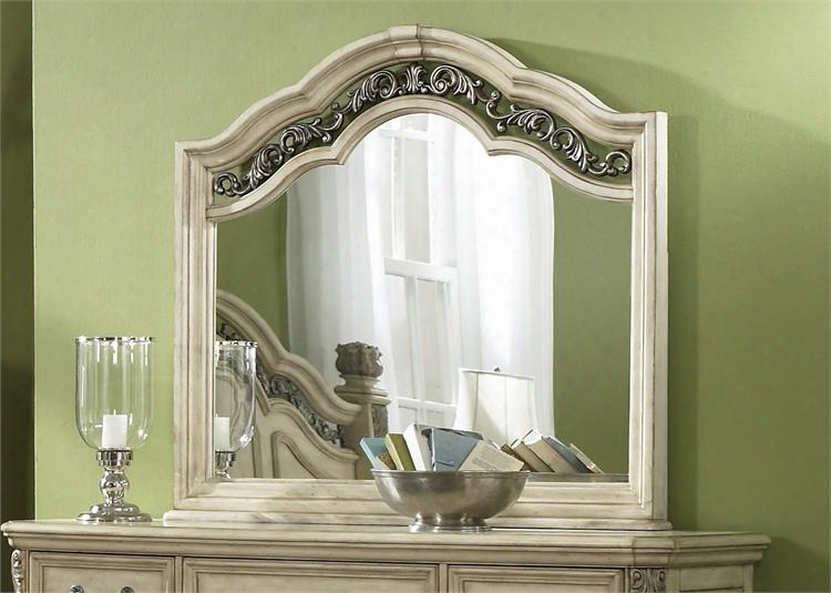 Messina Estates Ii Collectiom 837-br51 49" X 45" Mirror With Beveled Arched Glass Scrolled Metal Accents And Light Distressing In Antique Ivory
