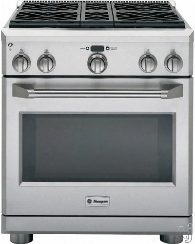 Monogram Zdp304npss 30 Inch Pro-style Dual-fuel Range With 4 Sealed Dual Flame Stacked Burners, 5.3 Cu. Ft. Reverse Air/european Convection Oven, Meat Probe, Digital Temperature Display And Star-k Certified: Natural Gas