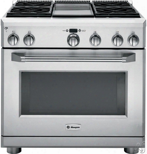 Monogram Zdp364ndpss 36 Inch Pro-style Dual-fuel Range With 4 Sealed Dual Flame Stacked Burners, 5.75 Cu. Ft. Reverse Air/european Convection Oven, Griddle, Glide Racks, Meat Probe And Star-k Certified: Natural Gas