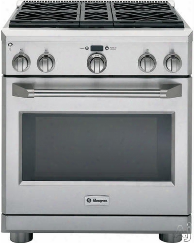 Monogram Zgp304 30 Inch Pro-style All-gas Range With 4 Sealed Dual-flame Stacked Burners, 5.7 Cu.  Ft. Oven Capacity, Dual-burner Bake System, Reverse Air Convection, Infrared Broil Burner And Heavy-duty Oven Racks