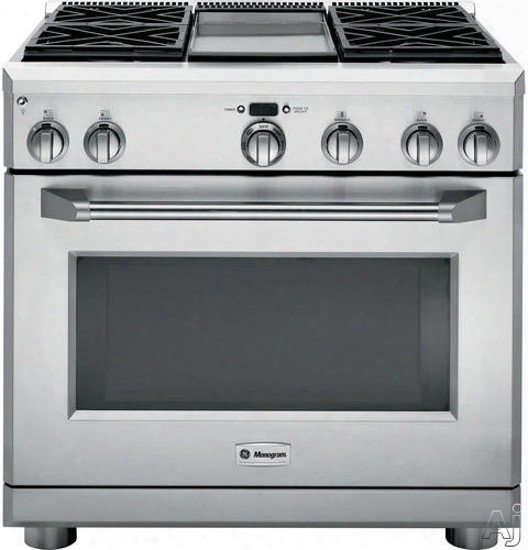 Monogram Zgp364ldrss 36 Inch Pro Style Gas Range With 4 Sealed Burners, Thermostatically Controlled Griddle, 6.2 Cu. Ft. Oven Capacity, Reverse Air Convection, Infrared Broil Burner And Led Task Lights: Liquid Propane