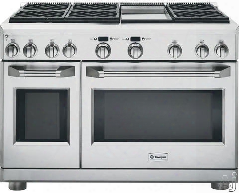 Monogram Zgp486ldrss 48 Inch Pro-style All-gas Range With 6 Sealed Dual-flame Stacked Burners, Griddle, 6.2 Cu. Ft. Caterer Oven, Reverse Air Convection, Star-k Certified Sabbath Mode, Infrared Broil Burner And 2.7 Cu. Ft. Everyday Oven: Liquid Propane