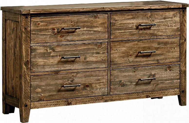 Nelson Collection 92509 64" Dresser With 6 Drawers Industrial Bar Pulls French Dovetailed Drawer Boxes And Revealed Bolt Heads In