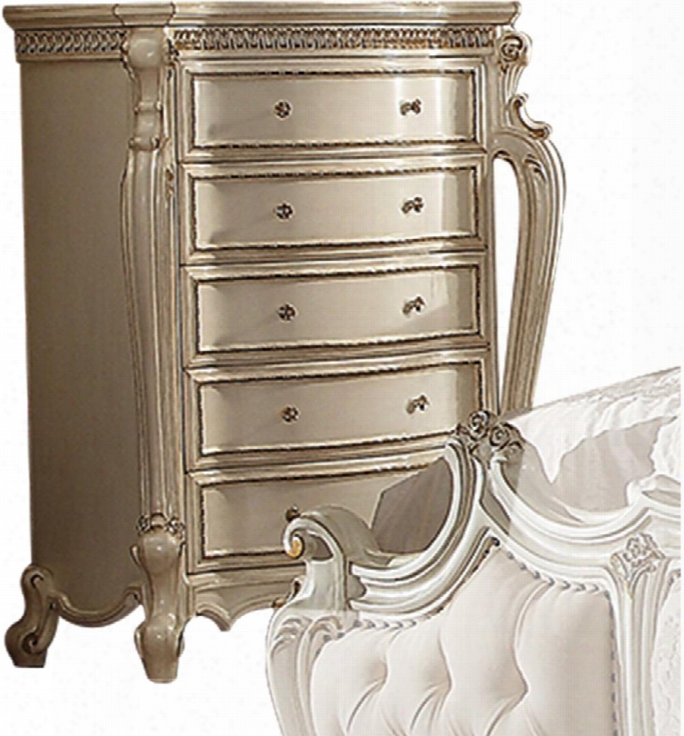 Picardy Collection 26886 46" Chest With 5 Drawers Metal Hardware Raised Scrolled Trim Poplar And Aspen Wood Construction In Antique Pearl