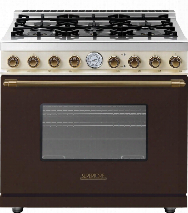 Rd361gcmcb 36" Deco Series Freestanding Natural Gas Range With 6 Sealed Burners 1 Gas Oven Convection And 3 Oven Racks In Brown And Cream Matte With Bronze