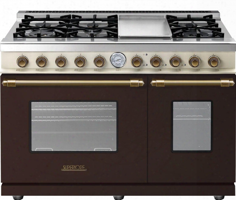 Rd482gcmcb 48" Deco Series Freestanding Natural Gas Range With 6 Sealed Burners 2 Gas Ovens Electric Griddle And Convection In Brown And Cream Matte With