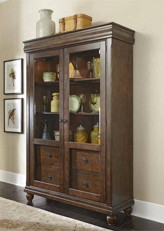 Rustic Tradition Collection 589-ch5278 52" Display Cabinet With Touch Lighting 2 Glass Doors And Bun Feet In Rustic Cherry