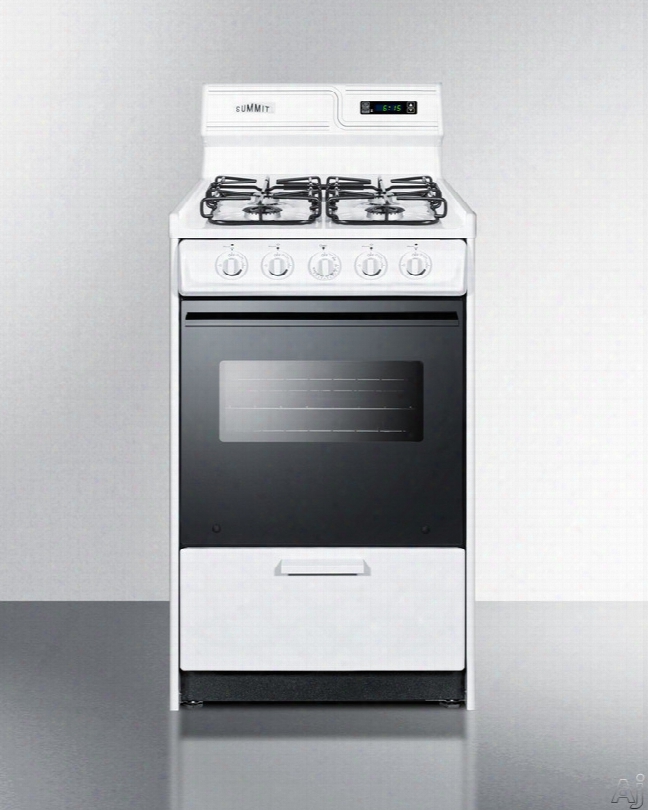 Summit Wtm1307dks 20 Inch Freestanding Gas Range Wit Sealed Burners, Broiler Drawer, Broiler Pan Included, Recessed Oven Door, Electronic Ignition, Removable Burner Caps, Oven Light, Deluxe Backguard, Porcelain Construction And 2.46 Cu. Ft. Oven Capacity