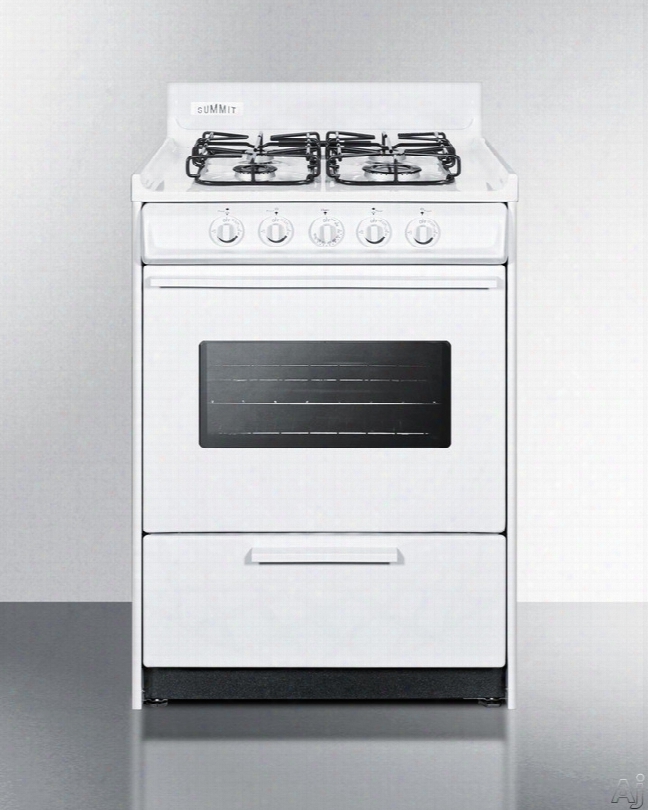 Summit Wtm6107sw 24 Inch Gas Range With 2.92 Cu. Ft. Capacity, 4 Sealed Burners, 12,000 Btu High Output Burner, Removable Porcelain Oven Top And Push-to-turn Knobs