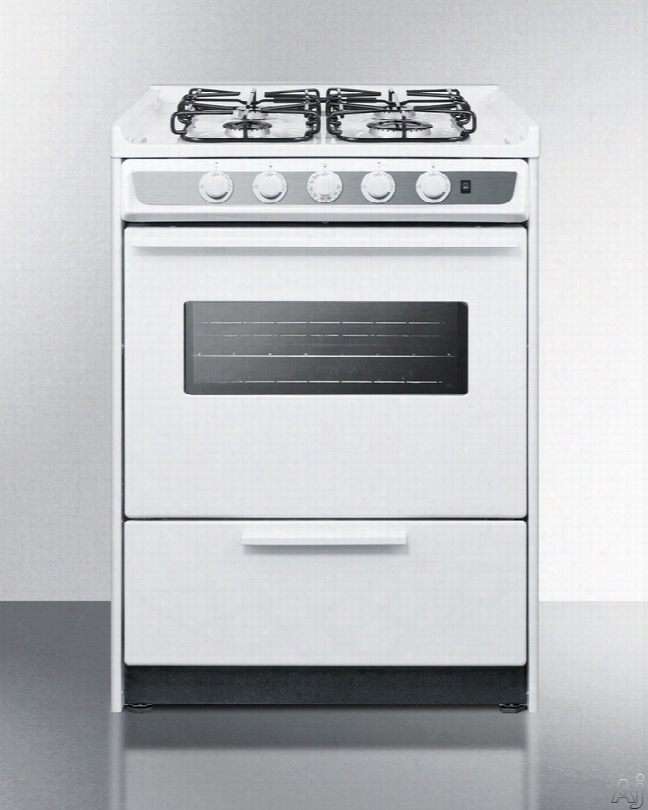 Summit Wtm6107swrt 24 Inch Slide-in Gas Range With 2.92 Cu. Ft. Capacity, 4 Sealed Burners, 12,000 Btu High Output Burner, Drop Down Broiler Compartment, Oven Window And Push-to-turn Knbos