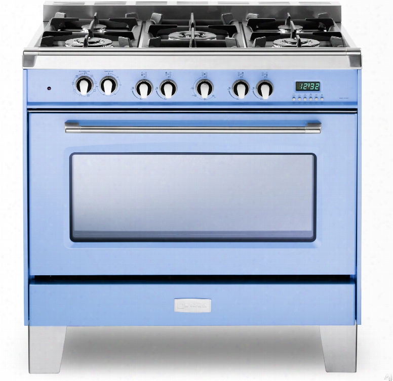 Verona Classic Series Vclfsge365bl 36 Inch Pro-style Dual-fuel Range With 5 Sealed Burners, 4.0 Cu. Ft. European Convection Oven, Manual Clean, Digital Clock/timer, Glide Rack And Storage Drawer: Light Blue