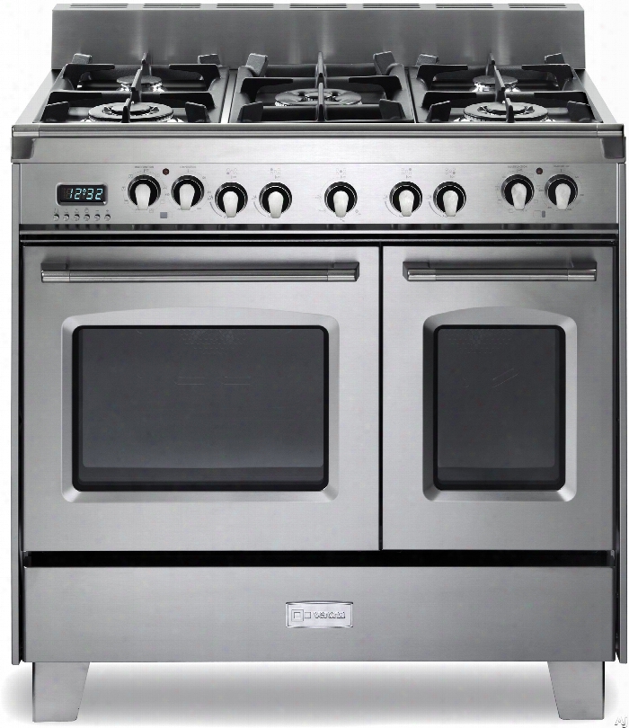 Verona Classic Series Vclfsge365d 36 Inch Pro-style Dual-fuel Range With 5 Sealed Burners, 2.4 Cu. Ft. European Convection Main Oven, Manual Clean, Digital Clock/timer, Glide Rack And Storage Drawer