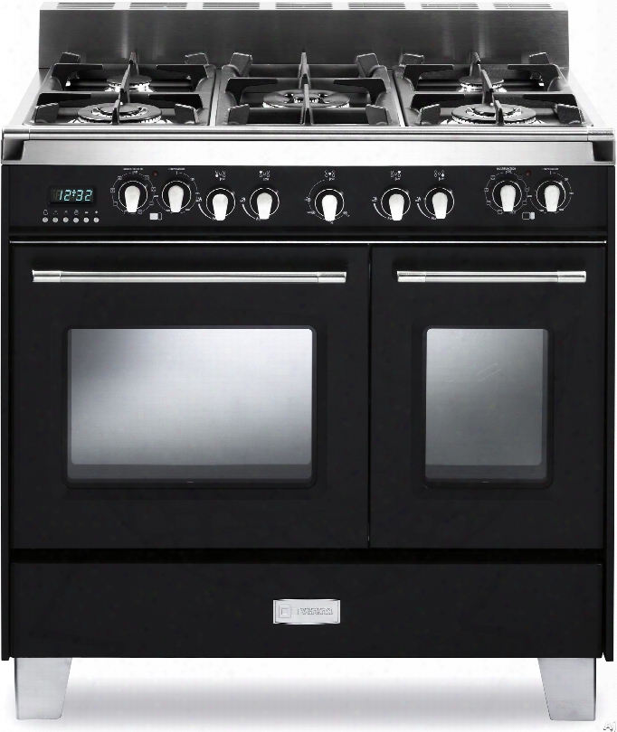 Verona Classic Series Vclfsge365de 36 Inch Pro-style Dual-fuel Range With 5 Sealed Burners, 2.4 Cu. Ft. European Convection Main Oven, Manual Clean, Digital Clock/timer, Glide Rack And Storage Drawer: Matte Black