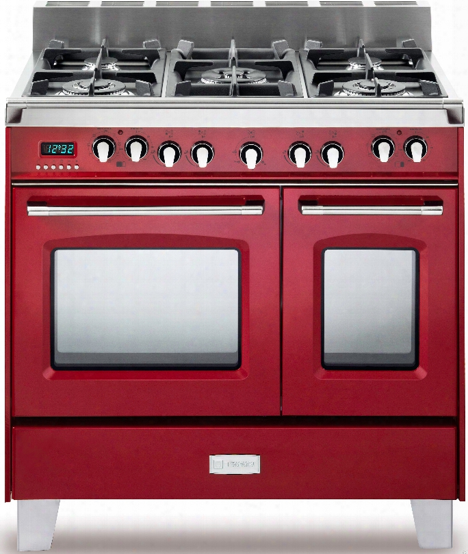 Verona Classic Series Vclfsge365dr 36 Inch Pro-style Dual-fuel Range With 5 Sealed Burners, 2.4 Cu. Ft. European Convection Main Conduit Oven, Manual Clean, Digital Clock/timer, Glide Rack And Storage Drawer: Gloss Red