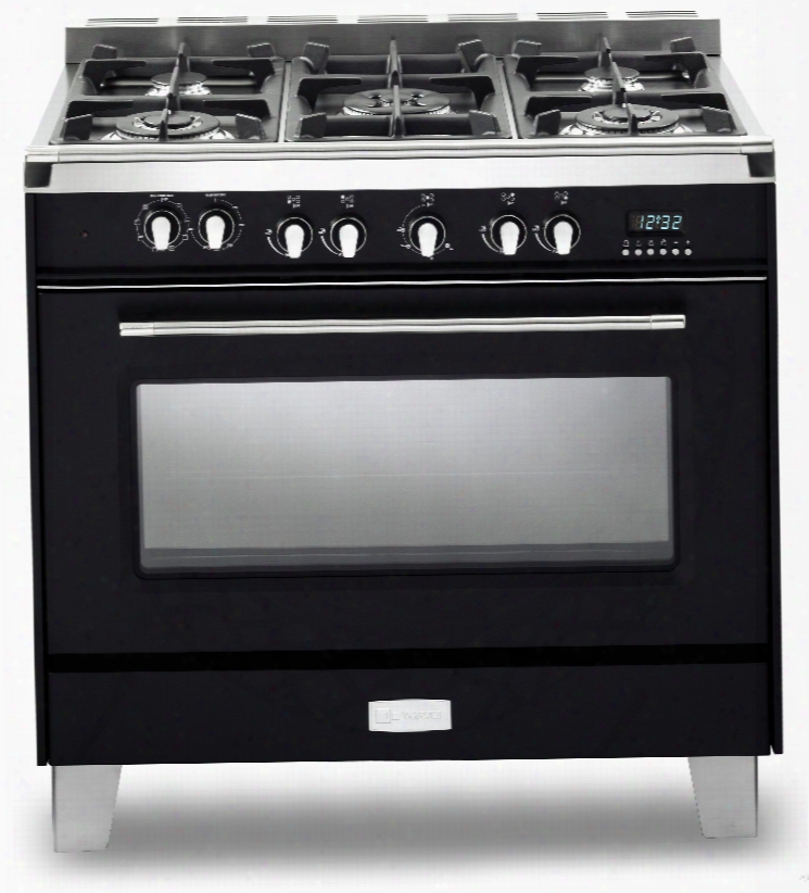 Verona Classic Series Vclfsge365e 36 Inch Pro-style Dual-fuel Range With 5 Sealed Brners, 4.0 Cu. Ft. European Convection Oven, Manual Clean, Digital Clock/timer, Glide Rack And Storage Drawer: Matte Black