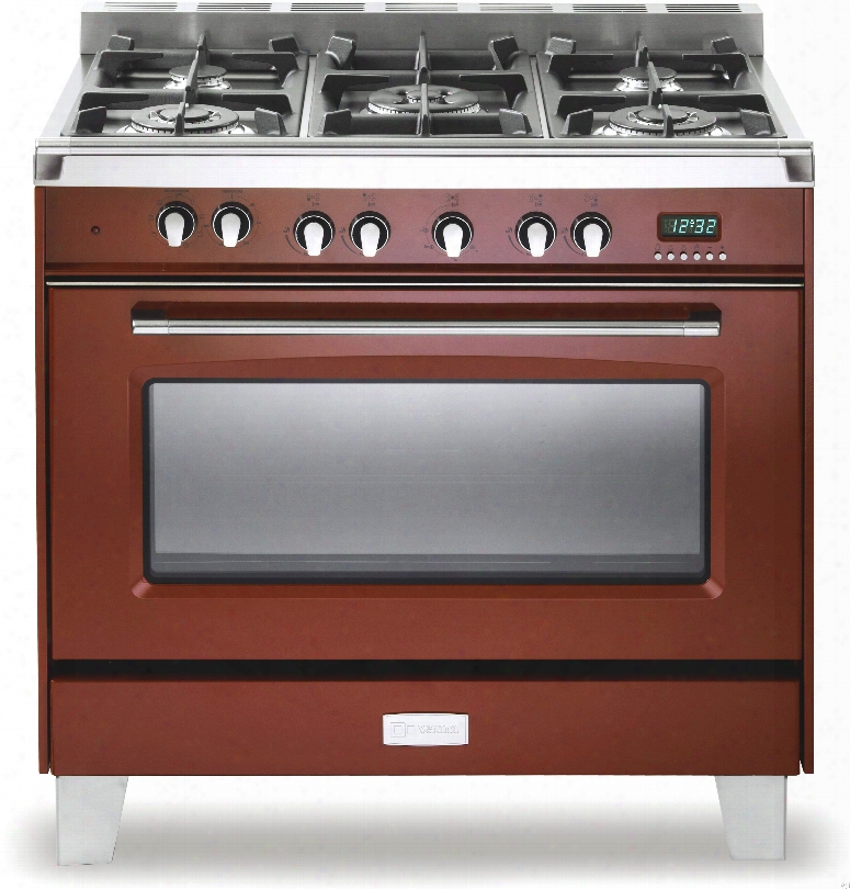 Verona Classic Series Vclfsge365r 36 Inch Pro-style Dual-fuel Range With 5 Sealed Burnners, 4.0 Cu. Ft. European Convection Oven, Manual Clean, Digital Clock/timer, Glide Rack And Storage Drawer: Gloss Red