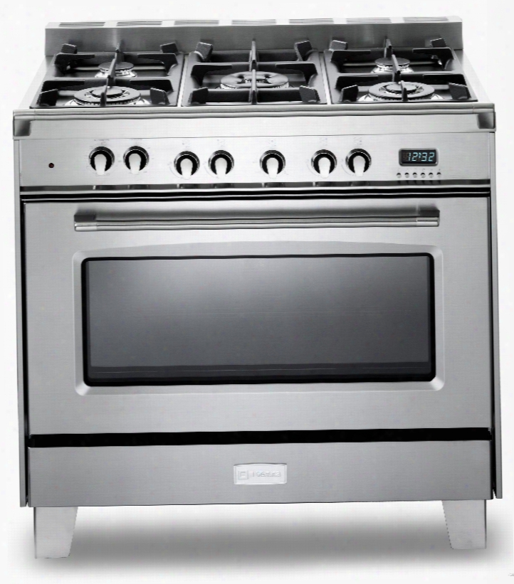 Verona Classic Series Vclfsge365ss 36 Inch Pro-style Dual-fuel Range With 5 Sealed Burners, 4.0 Cu. Ft. European Convection Oven, Of The Hand Clean, Digital Clock/timer, Glide Rack And Storage Drawer: Stainless Steel