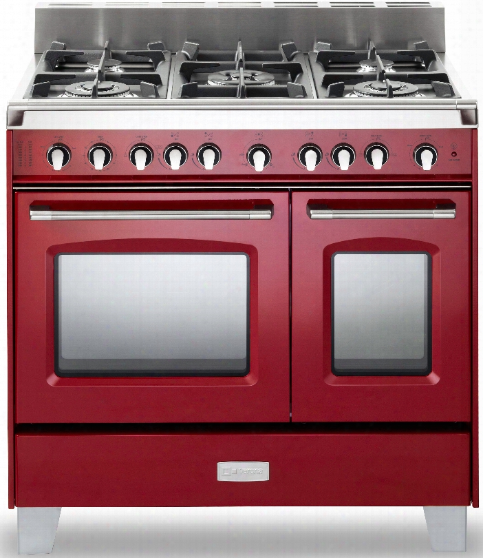 Verona Classsic Series Vclfsgg365dr 36 Inch Pro-style Gas Range With 4 Cu. Ft. Total Oven Capacity, 5 Sealed Burners, Convection Main Oven, Infrared Broiler, Bell Timer, Glide Rack And Storage Drawer: Gloss Red