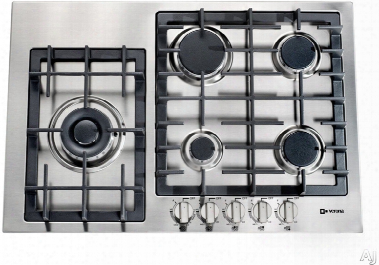 Verona Designer Series Vectgm305ss 30 Inch Gas Cooktop With 5 Sealed Burners, Front Controls, Power Burner, Continuous Cast Iron Grates, Electronic Ignition/re-ignition, Lp Conversion Kit Included And Optional Accessories