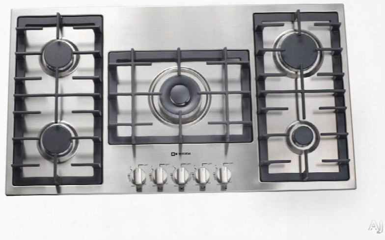 Verona Designer Series Vectgm365ss 36 Inch Gas Cooktop With 5 Sealed Burners, Dual Power/simmer Burner, Heavy Duty Cast Iron Grates, Lp Conversion Kit Included And Front Controls