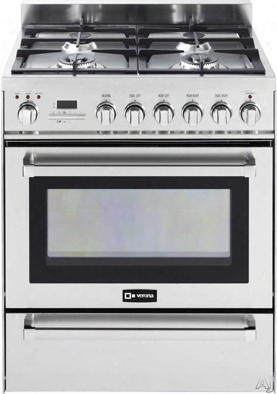 Verona Vefsge304p 30 Inch Pro-style Dual-fuel Range With 4 Sealed Burners, 3.0 Cu. Ft. European Convection Oven, Self-clean, Multi-function Oven And Warming Drawer