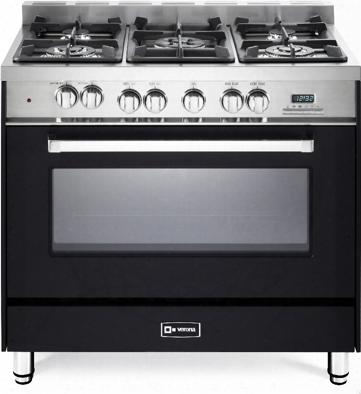 Verona Vefsge365ne 36 Inch Pro-style Dual-fuel Range With 5 Sealed Burners, 4.0 Cu. Ft. European Convection Oven, Multi Function Oven, Digital Clock/timer And Storage Drawer: Matte Black