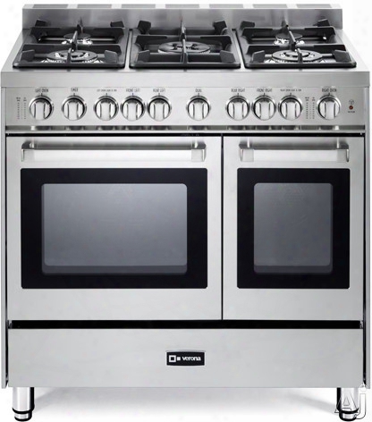 Verona Vefsgg365ndss 36 Inch Pro-style Gas Range With 3.9 Cu. Ft. Total Oven Capacity, 5 Sealed Burners, 2 Turbo-electric Convection Fans, Ez Clean Porcelain Surface, Infr Ared Broiler, Bell Timer And Storage Drawer: Stainless Steel