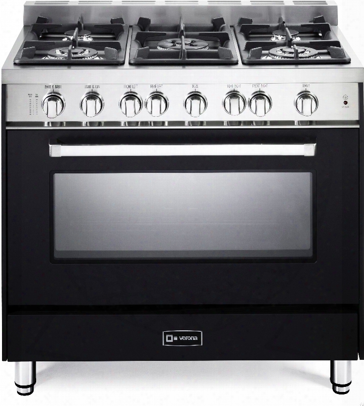 Verona Vefsgg365ne 36 Inch Pro-style Gas Range With 5 Sealed Burners, 52,000 Btu Cooktop, 4.0 Cu. Ft. Turbo-elctric Convection Fan, Infrared Broiler, Wok Ring, Flame Failure Safety, Bell Timer And Storage Drawer: Matte Black