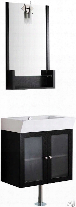 Vigo Industries Vg09004104k 26 Inch Modern Wall-mount Vanity Through  Double Privacy Glass Doors, Adjustable Shelf, Soft Closing Hinges, White Marble Sink And Mounting Hardware Included: Wenge With Mirror And Lighting System