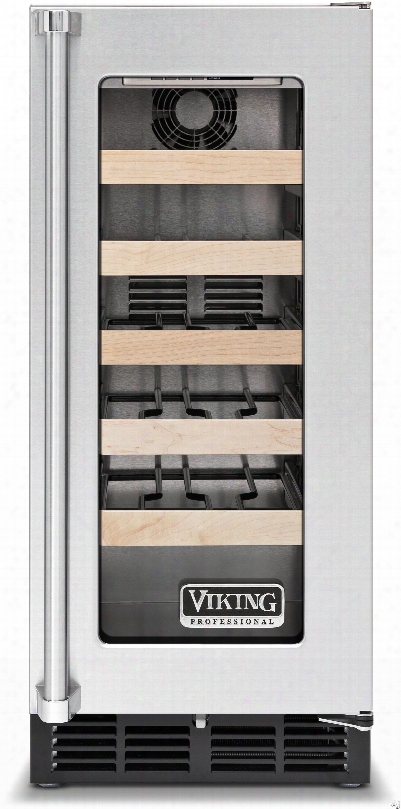 Viking Professional 5 Series Vwci5150gxss 15 Inch Undercounter Wine Storage With 5 Full Extension Shelves, 24 Wine Bottle Capacity, Forced Air Cooling System, Stainless Steel Construction, Led Lighting And Sabbath Mode