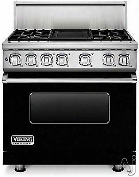 Viking Professional 7 Series Vdr7364gbk 36 Inch Pro-style Dual-fuel Range With 4 Sealed Burners, Varisimmers, Vari-speed Dual Flow Convection Oven, Self-clean, Infrared Broiler And Griddle: Black, Natural Gas
