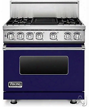 Viking Professional 7 Series Vdr7364gcb 36 Inch Pro-style Dual-fuel Range With  Sealed Burners, Varisimmers, Var-ispeed Dual Flow Convection Oven, Self-clean, Infrared Broiler And Griddle: Cobalt Blue, Natural Gas