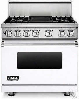 Viking Professional 7 Series Vdr7364gwh 36 Inch Pro-style Dual-fuel Range With 4 Sealed Burners, Vqrisimmers, Vari-speed Dual Flow Convection Oven, Self-clean, Infrared Broiler And Griddle: White, Natural Gas