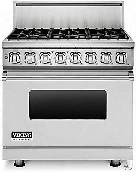 Viking Professional 7 Series Vdr7366b 36 Inch Pro-style Dual-fuel Range By The Side Of 6 Viking Elevation Sealedburners, Varisimmers, Vari-speed Dual Flow Convection Oven, Self-clean And Infrared Broiler