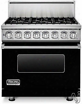 Viking Professional 7 Series Vdr7366bbk 36 Inch Pro-style Dua-fuel Range With 6 Viking Elevation Sealed Burners, Varisimmers, Vari-soeed Dual Flow Convection Oven, Self-clean And Infrared Broiler: Black, Natural Gas