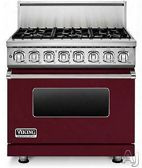 Viking Professional 7 Series Vdr7366bbulp 36 Inch Pro-style Dual-fuel Range With 6 Viking Elevation Sealed Burners, Varisimmers, Vari-speed Dual Flo Wconvection Oven, Self-clean And Infrared Broiler: Burgundy, Liquid Propane