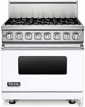 Viking Professional 7 Series Vdr7366bwh 36 Inch Pro-style Dual-fuel Range With 6 Viking Elevation Sealed Burners, Varisimmers, Vari-speed Dual Flow Convection Oven, Self-clean And Infrared Broiler: White, Natural Gas